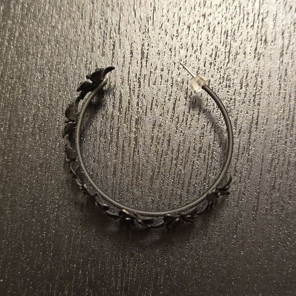 Matte Black Floral Design Hoop Earrings - Picture 4 of 9